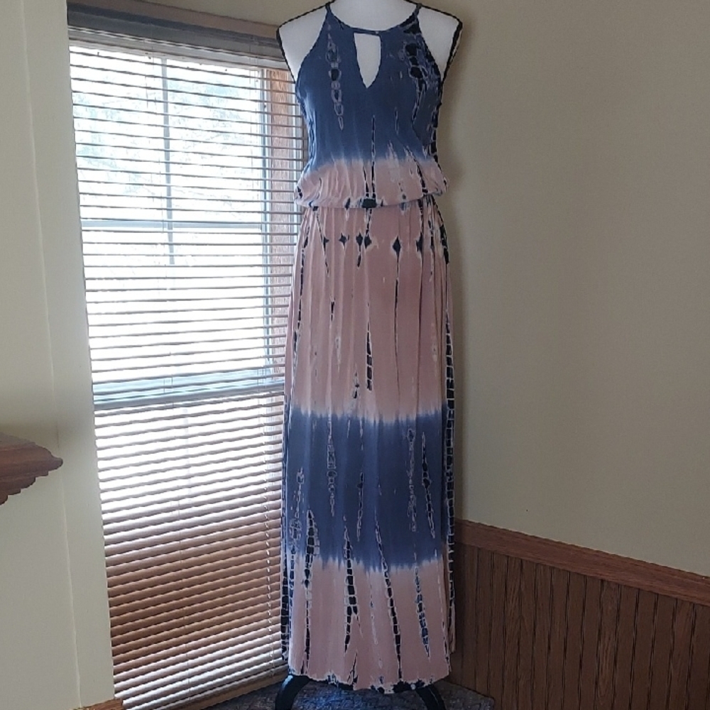 PPLA Blue and Pink Halter Sundress Resort Maxi